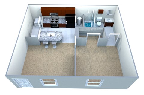 Floor plan for 1 bed, 1 bath, 544 sqft